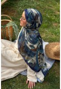Hifa Desen Soft Pamuk Şal - Lacivert