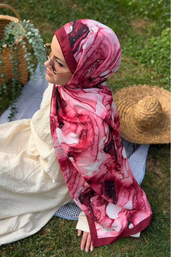 Ahenk Desen Soft Pamuk Şal - Bordo