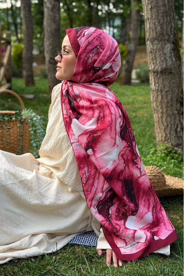 Ahenk Desen Soft Pamuk Şal - Bordo