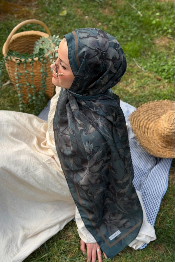 Lily Desen Soft Pamuk Şal - Petrol