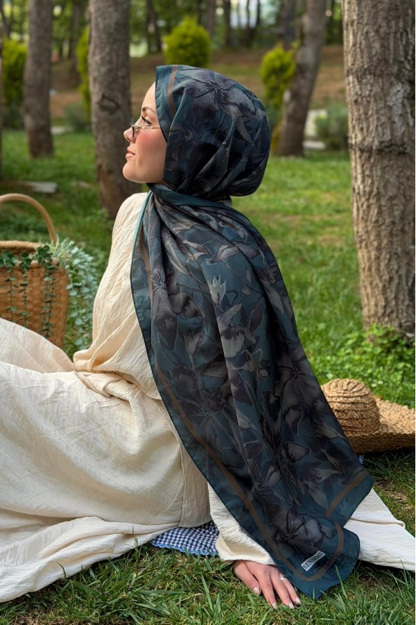 Lily Desen Soft Pamuk Şal - Petrol