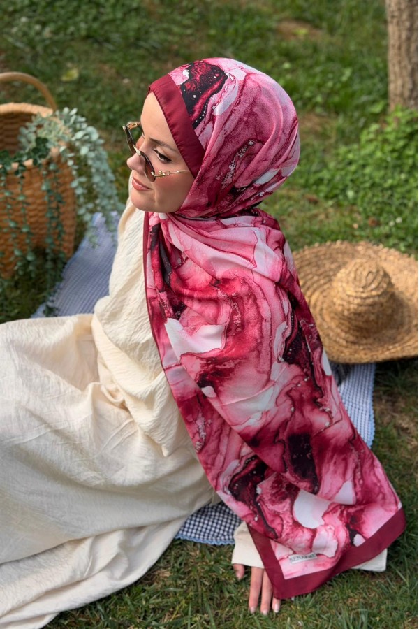 Ahenk Desen Soft Pamuk Şal - Bordo