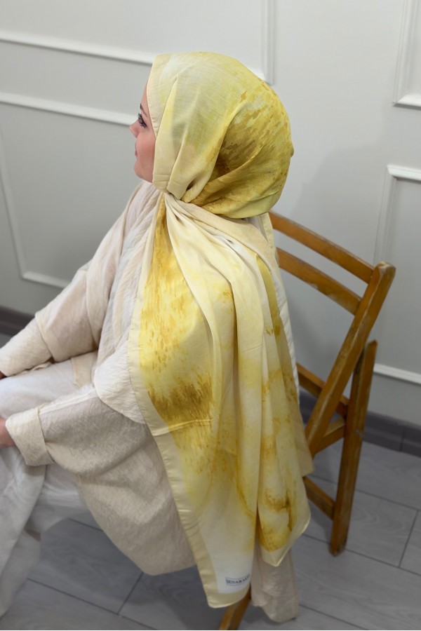 Water Color Desen Soft Pamuk Şal - Butter Yellow