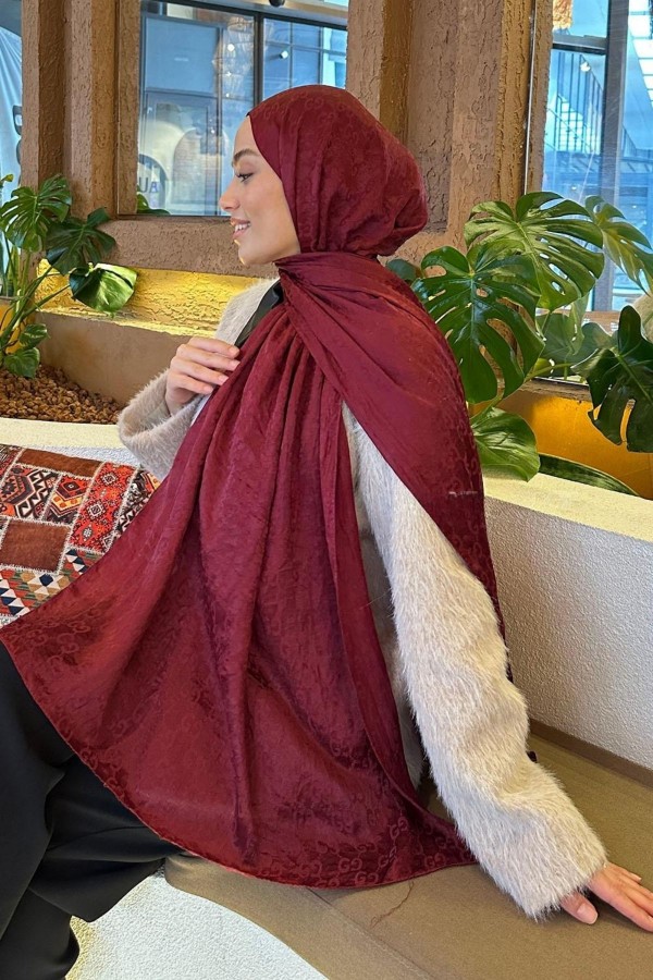 G Desen Ayrobin Pamuk Jakar Şal - Bordo