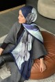 Flora Desen Pamuk Kraş Şal - Lacivertt