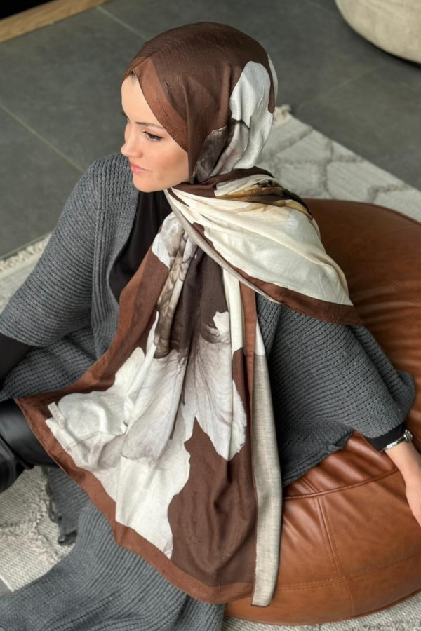 Forest Desen Pamuk Kraş Şal - Kahverengi