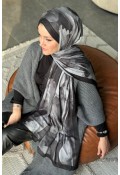 Flora Desen Pamuk Kraş Şal - Siyah