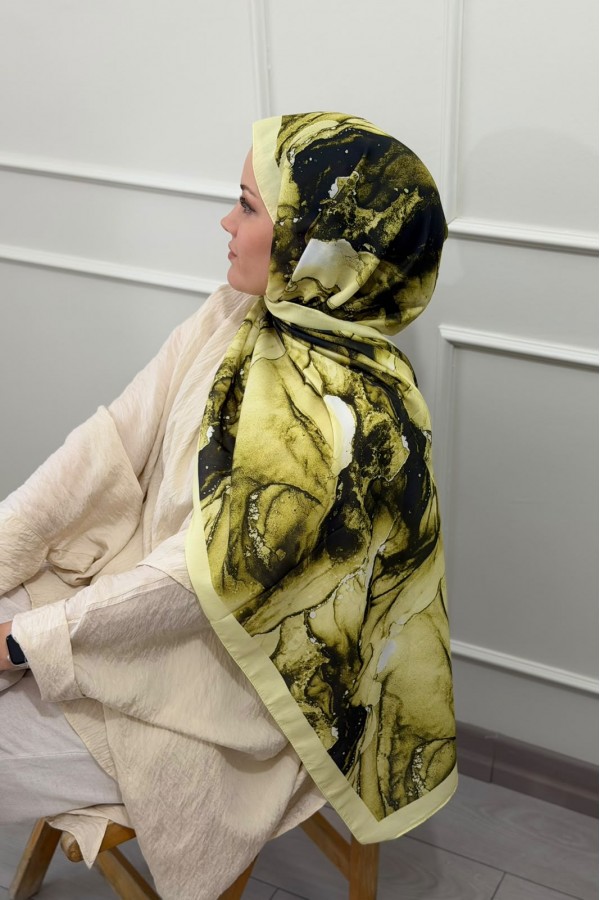 Hifa Desen Soft Pamuk Şal - Limoni