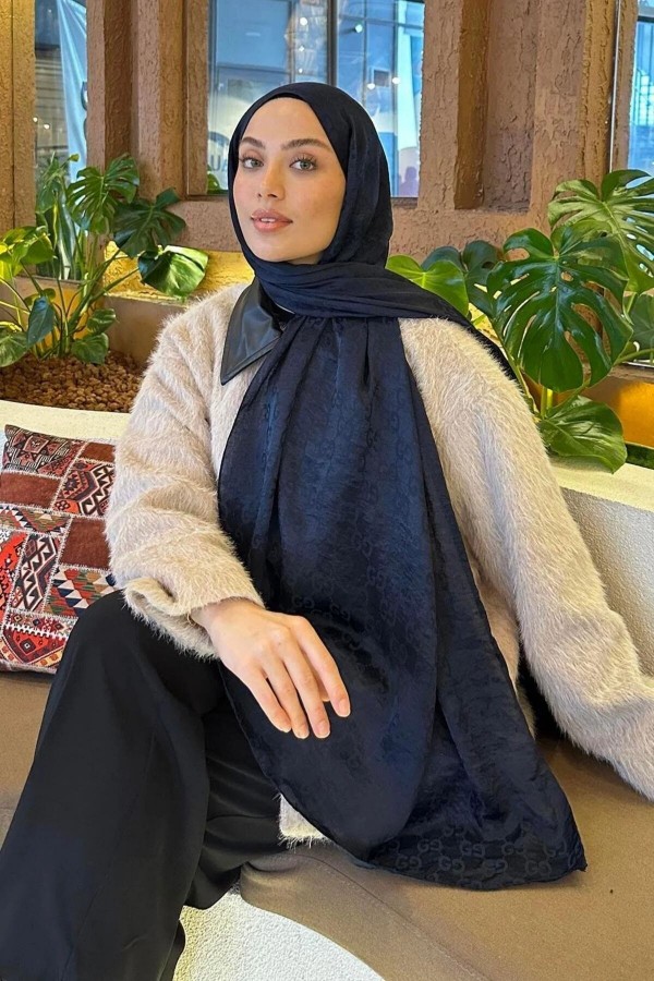 G Desen Ayrobin Pamuk Jakar Şal - Lacivert