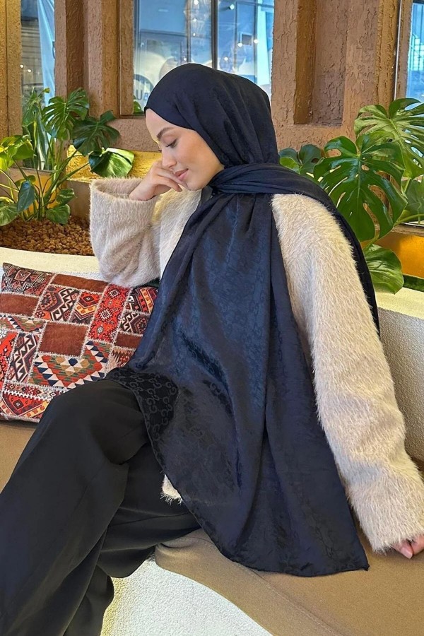 G Desen Ayrobin Pamuk Jakar Şal - Lacivert