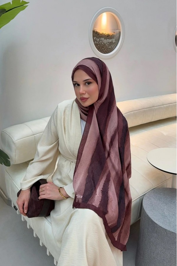 Matilda Desen Soft Pamuk Şal - Acı Kahve/Koyu Bordo