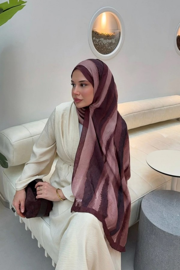 Matilda Desen Soft Pamuk Şal - Acı Kahve/Koyu Bordo