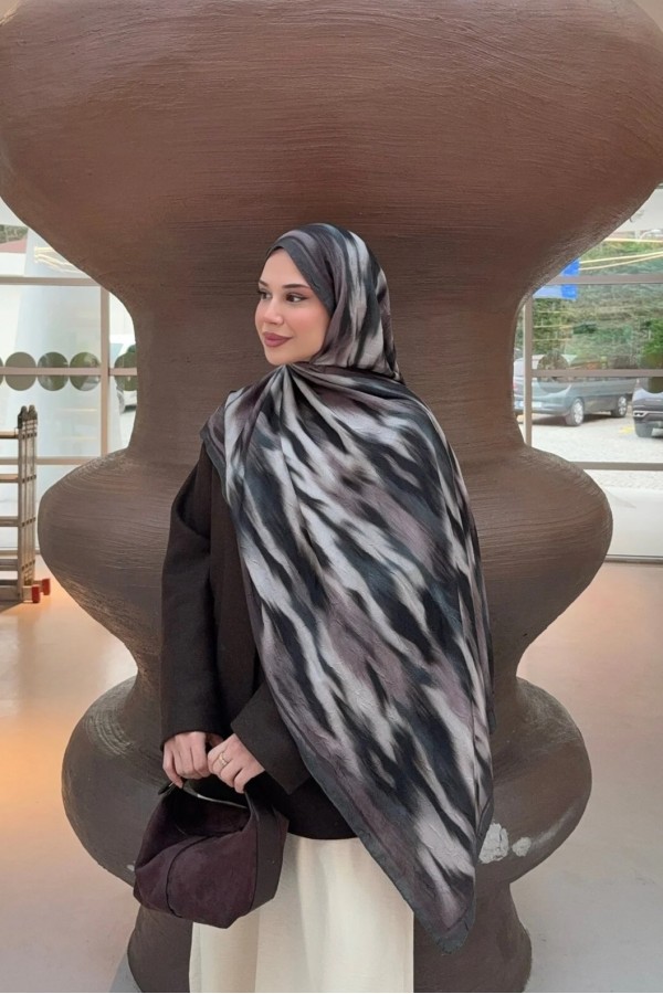 Matilda Desen Soft Pamuk Şal - Siyah-Antrasit