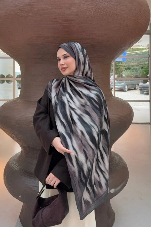 Matilda Desen Soft Pamuk Şal - Siyah-Antrasit