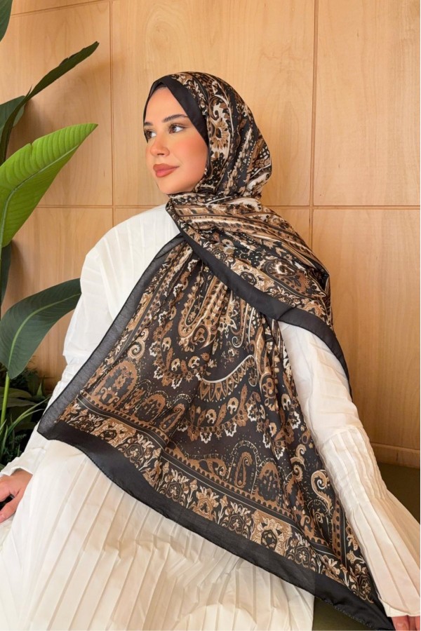 Marline Desen Soft Pamuk Şal - Siyah Gold