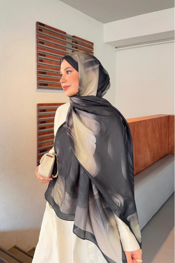 Marline Desen Soft Pamuk Şal - Siyah Krem