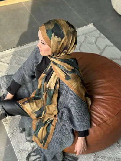 Flora Desen Soft  Pamuk Şal - Sütlü Kahve