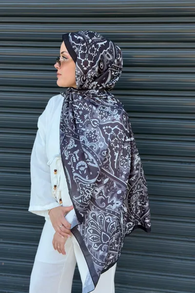 Antique Desen Soft Pamuk Şal - Siyah