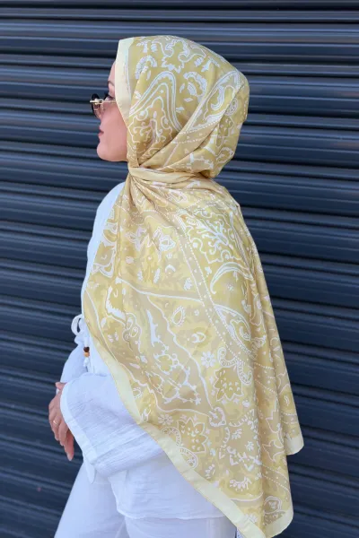 Antique Desen Soft Pamuk Şal - Sarı