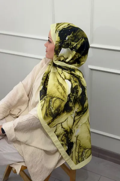 Hifa Desen Soft Pamuk Şal - Limoni