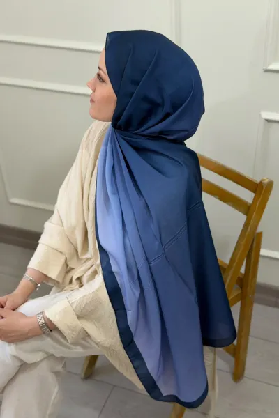 Degrade Desen Soft Pamuk Şal - Lacivert