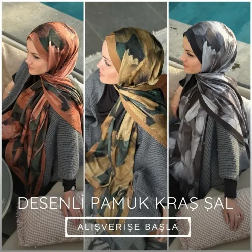 Desenli pamuk kraş şal modelleri