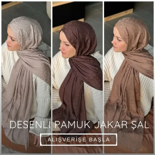 Desenli pamuk jakar şal modelleri