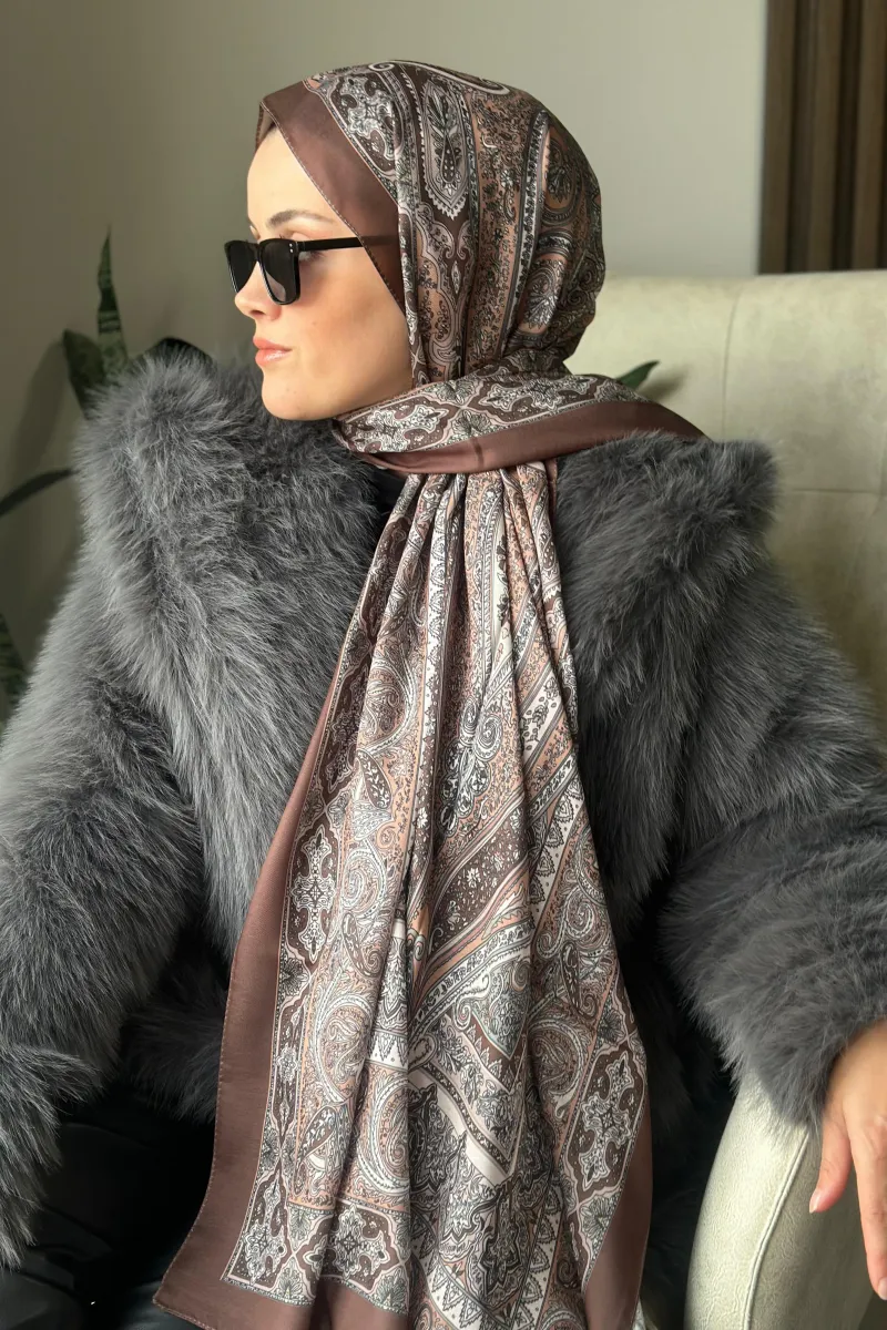 Özel Seri Etro Desen Soft Pamuk Şal -  Acı kahve - 2