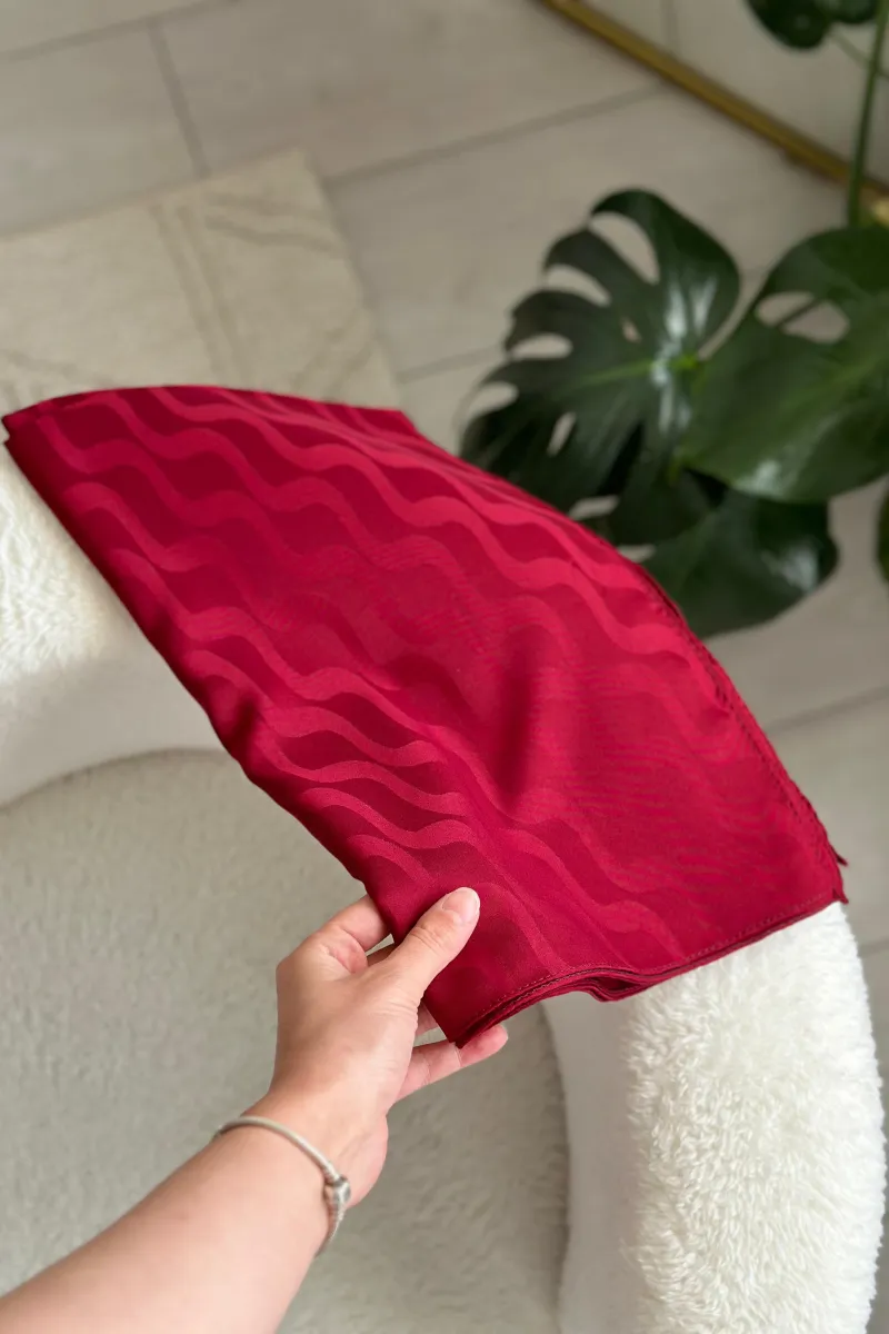 Su Yolu Desen İpeksi Jakar Şal - Bordo - 4