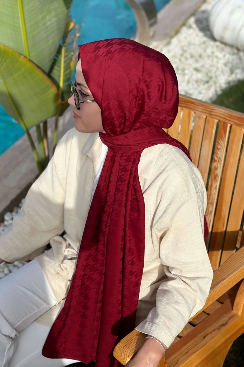 Kazayağı Desen İpeksi Jakar Şal - Bordo - 2
