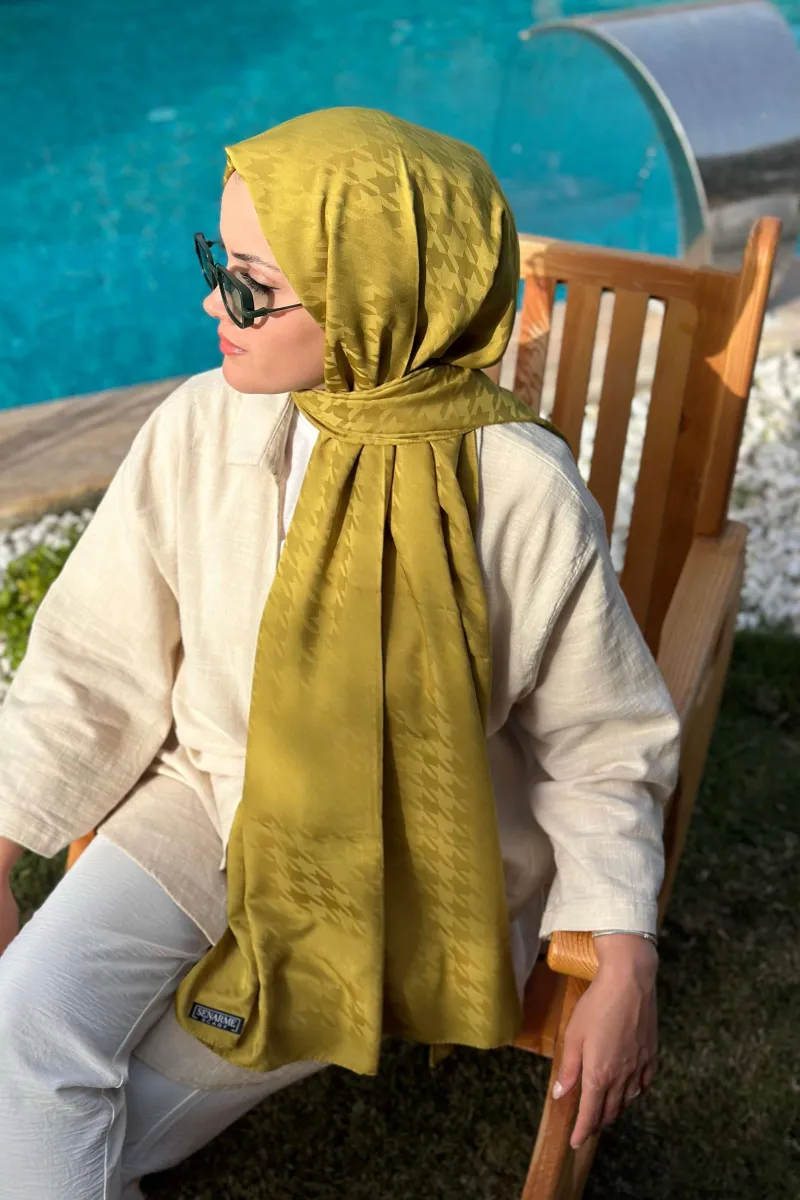 Kazayağı Desen İpeksi Jakar Şal - Yağ Yeşili - 2