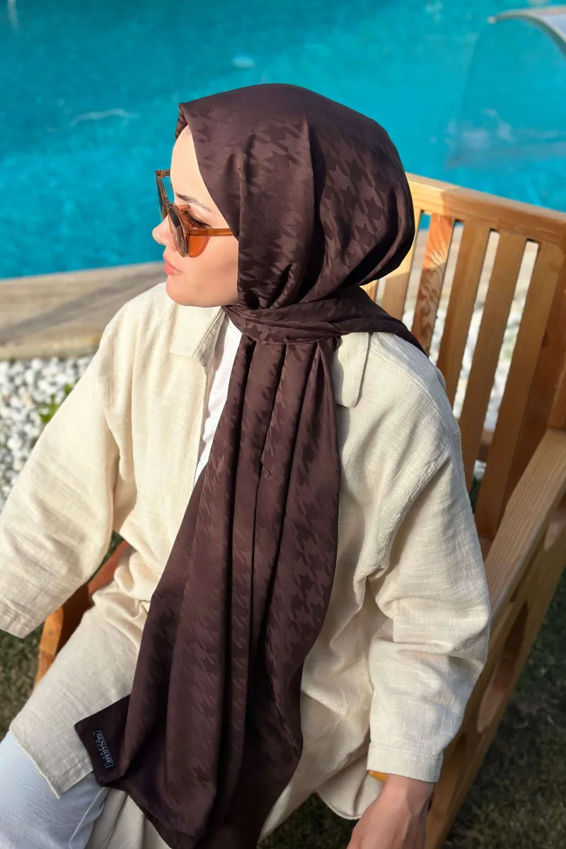 Kazayağı Desen İpeksi Jakar Şal - Acı Kahve - 2