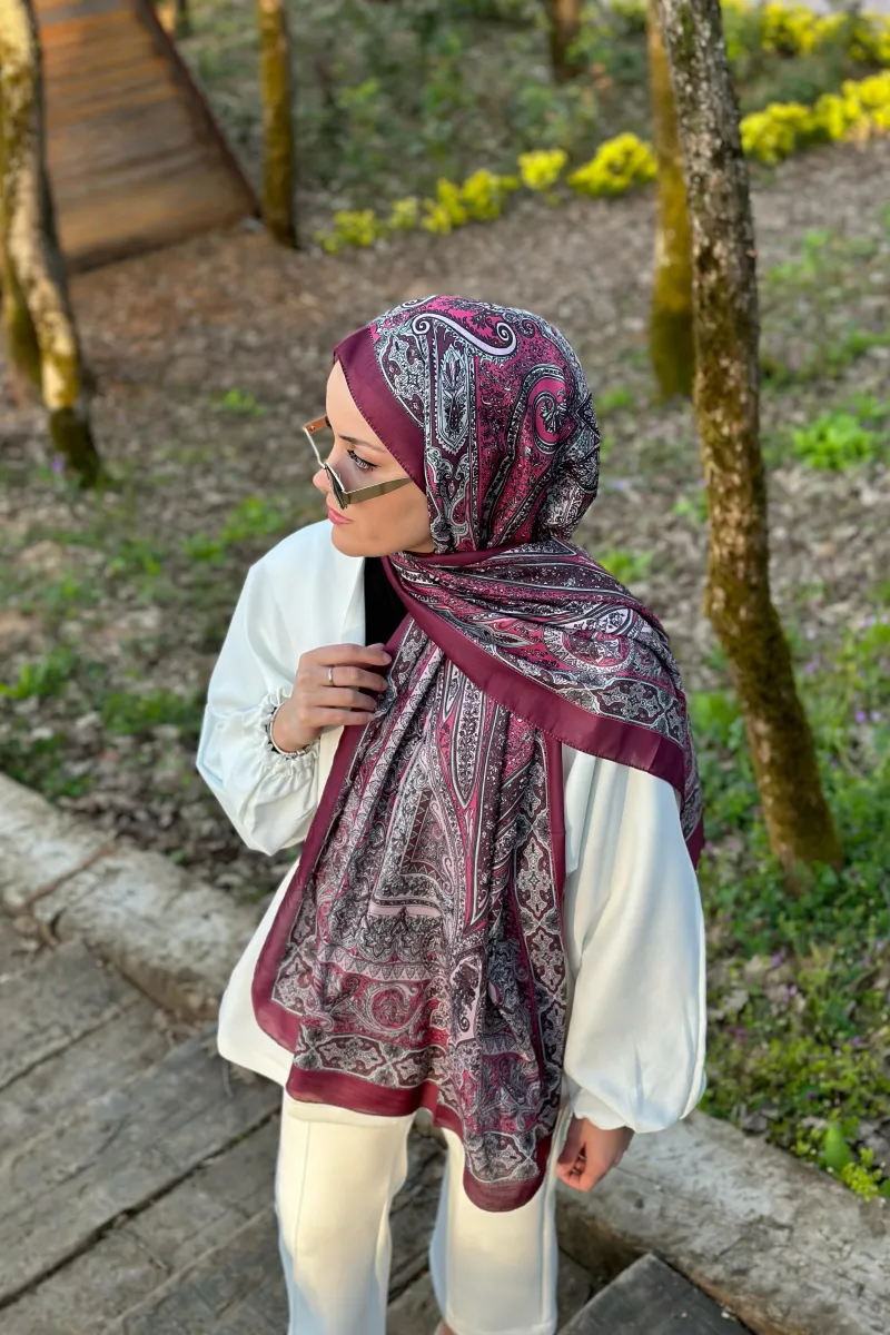 Özel Seri Etro Desen Soft Pamuk Şal - Mürdümm - 2