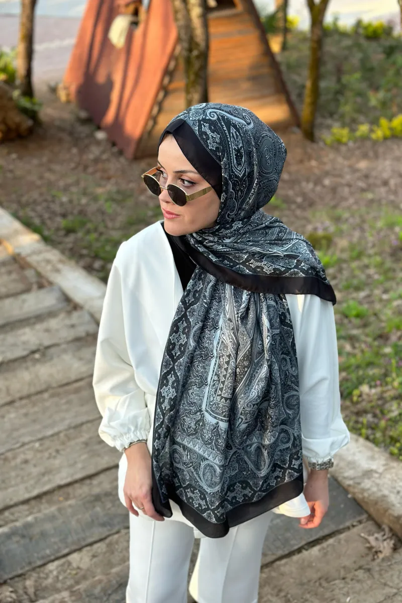 Özel Seri Etro Desen Soft Pamuk Şal -  Siyah  - 2