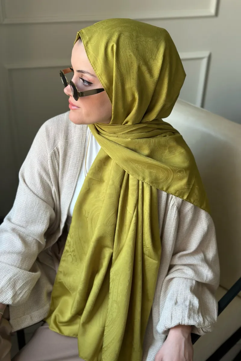 Dokuma Jakar Etnik Desen Şal - Yağ Yeşil 