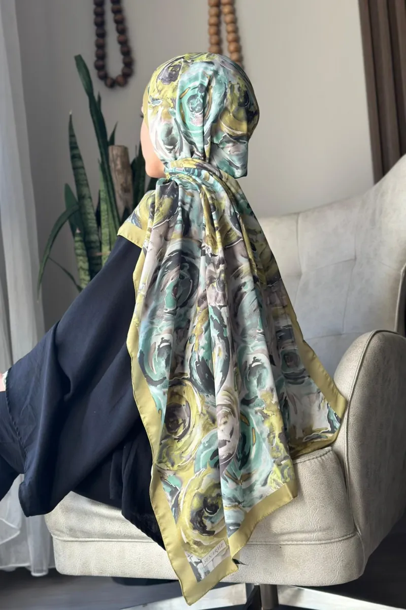 Rossie Desen Soft Pamuk Şal - Olive - 2
