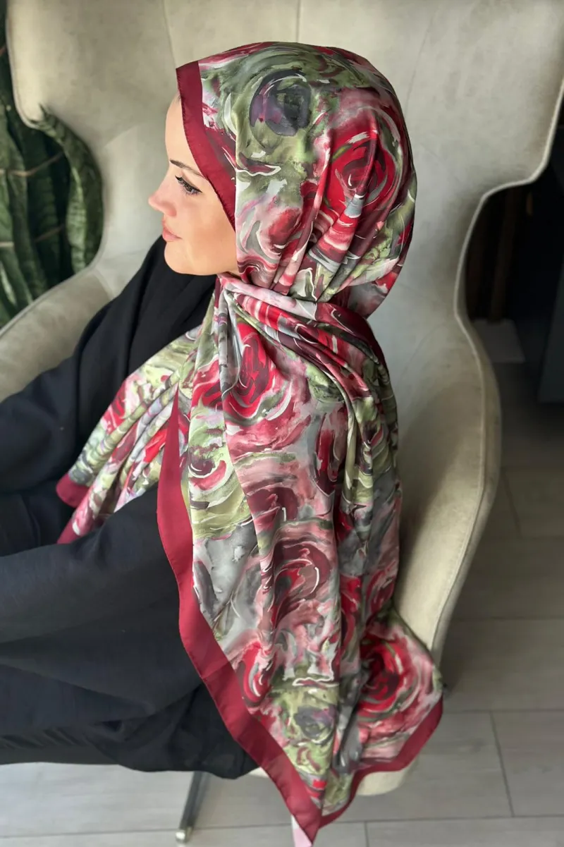 Rossie Desen Soft Pamuk Şal - Bordo - 2