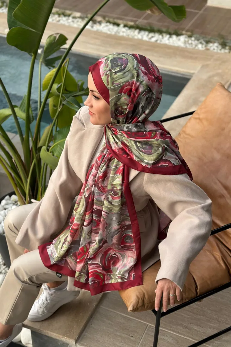Rossie Desen Soft Pamuk Şal - Bordo - 3