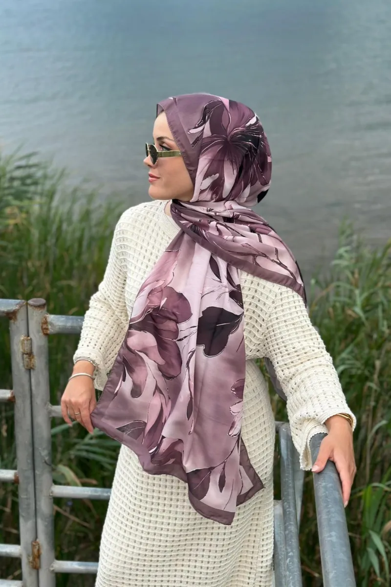 Garden Desen Soft Pamuk Şal - Gül Kurusu  - 2