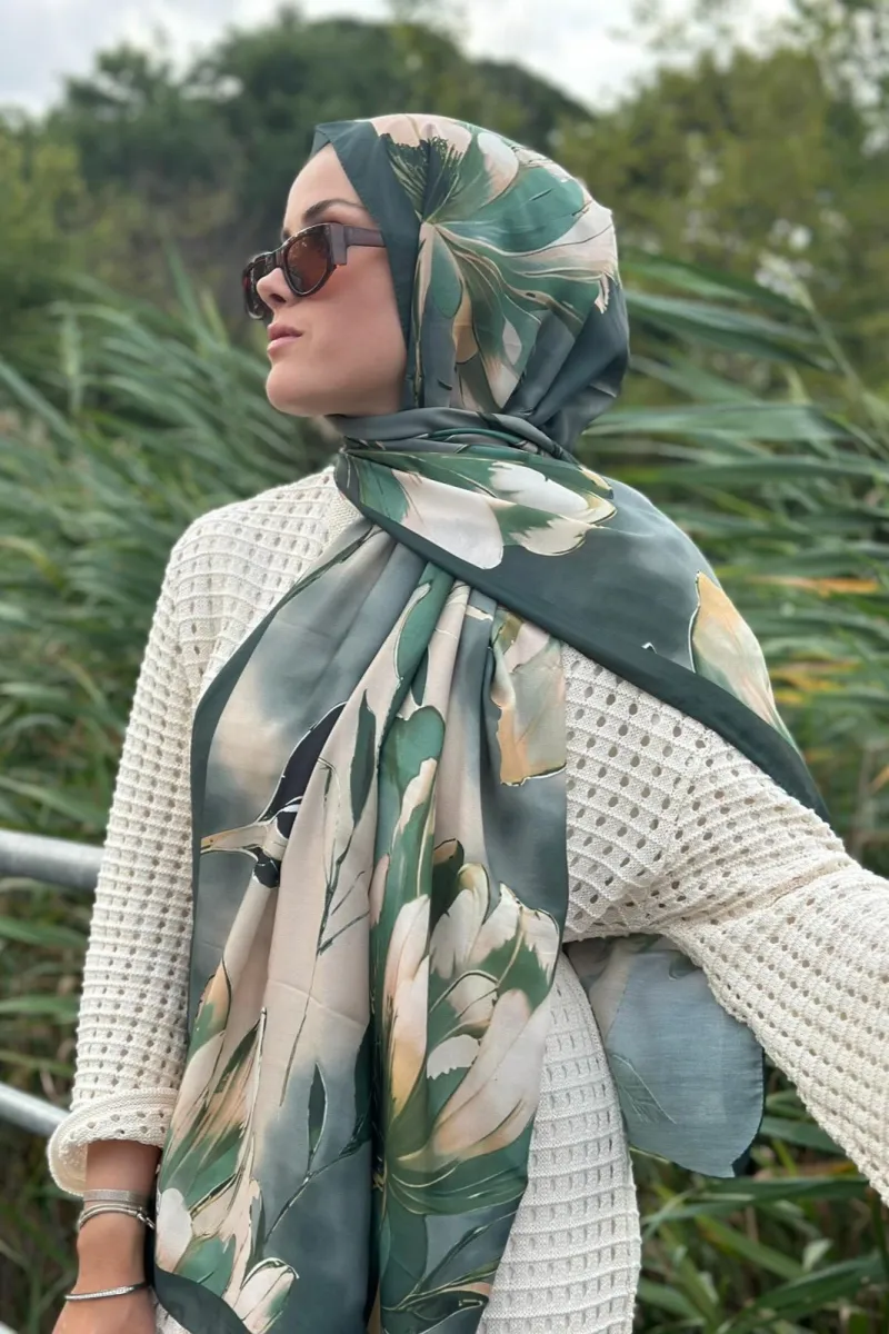 Garden Desen Soft Pamuk Şal - Yeşil