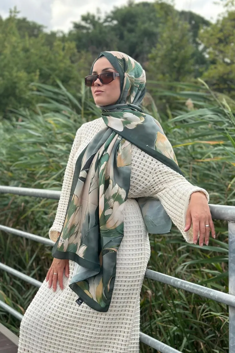 Garden Desen Soft Pamuk Şal - Yeşil - 2