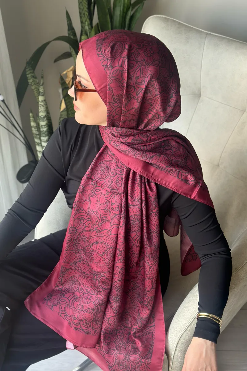 İconic  Desen Soft Pamuk Şal - Bordo