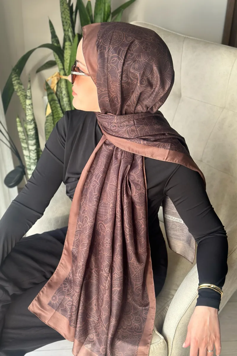 İconic  Desen Soft Pamuk Şal - Kahverengi