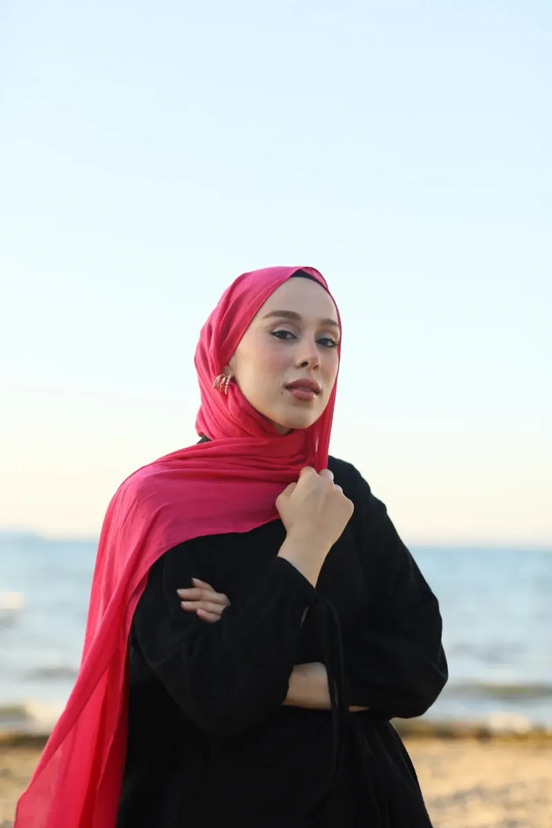 Organic Cotton Comfort Şal - Fuşya - 2