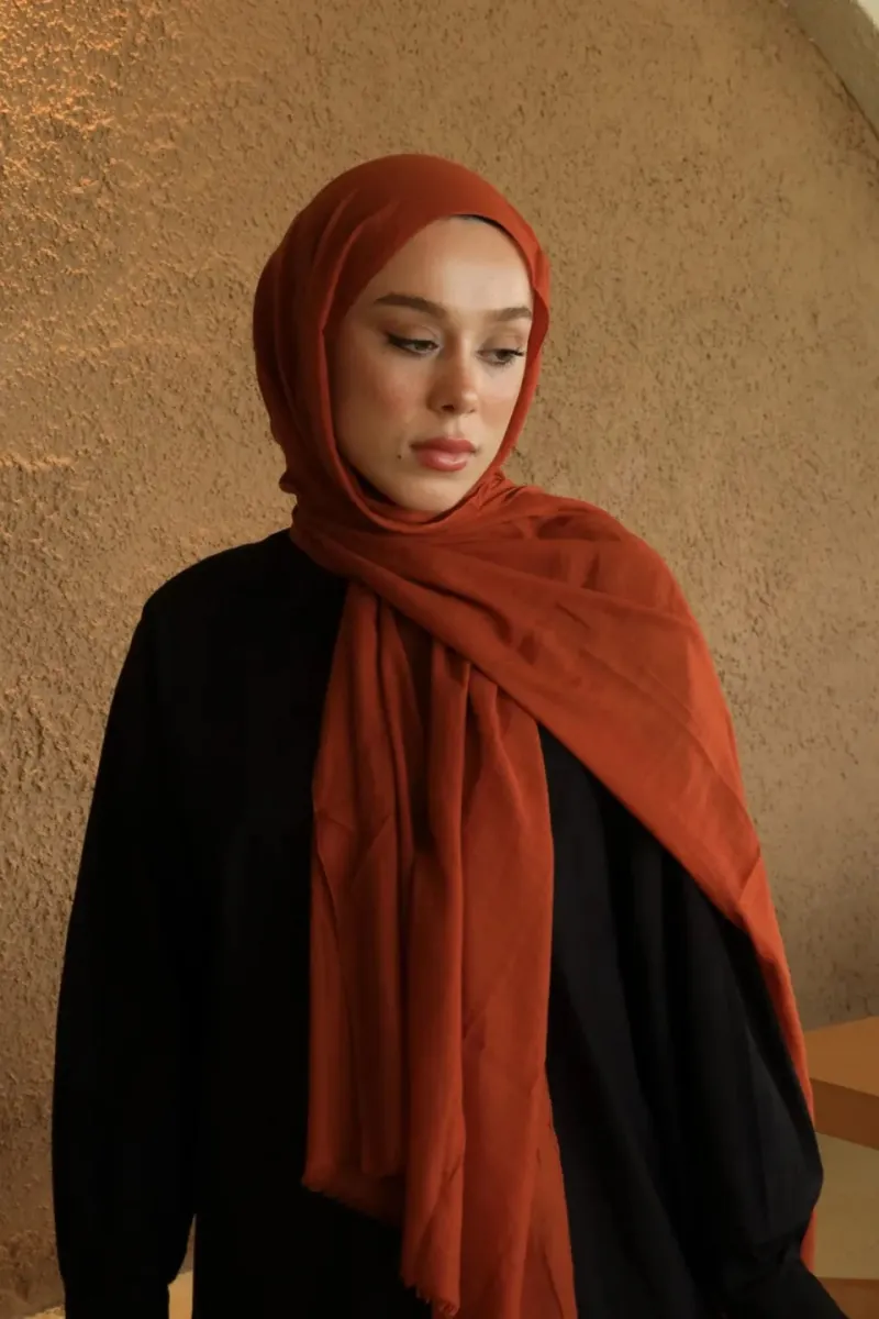 Organic Cotton Comfort Şal - Kiremit - 2
