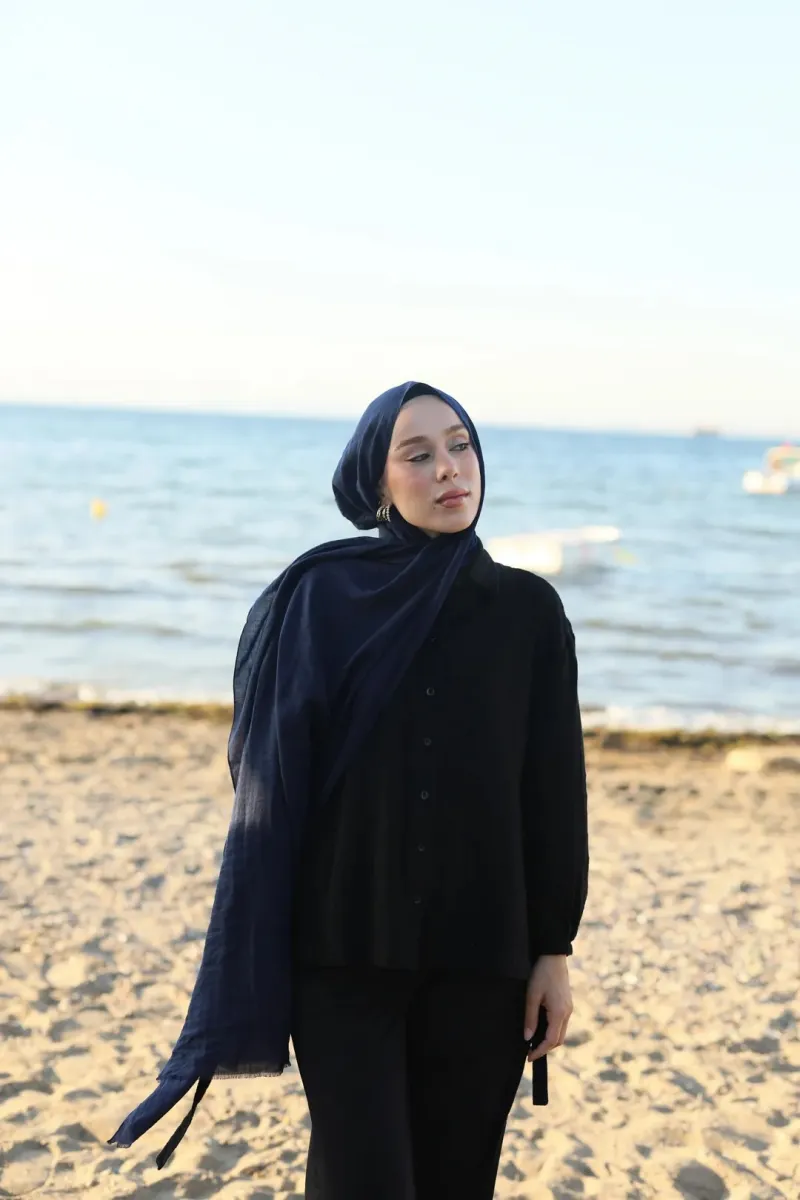 Organic Cotton Comfort Şal - Lacivert - 2