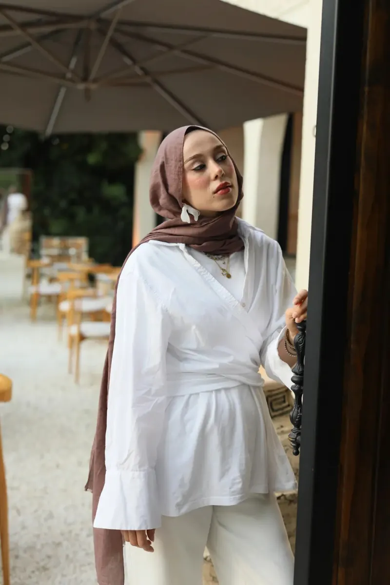 Organic Cotton Comfort Şal - Tozlu Kahve - 2