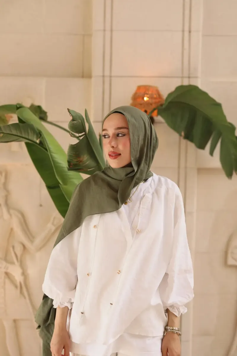 Organic Cotton Comfort Şal - Yeşil Çay - 2