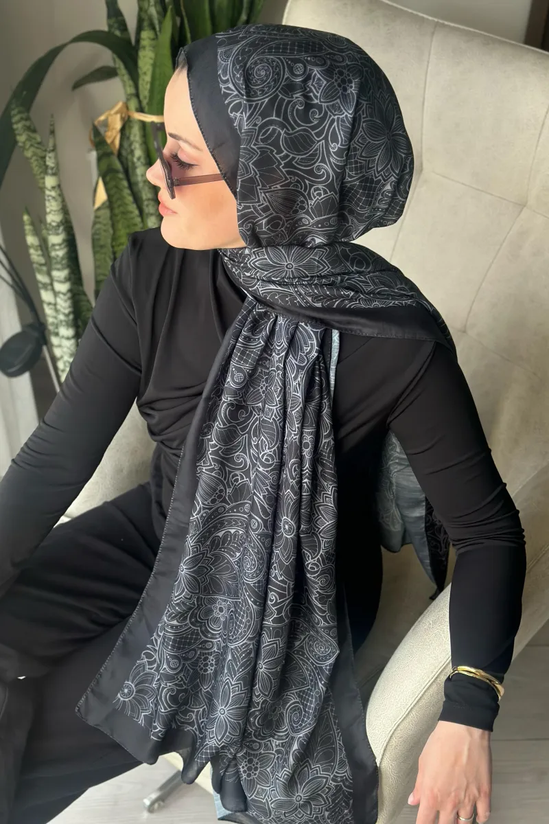 İconic  Desen Soft Pamuk Şal - Siyaah