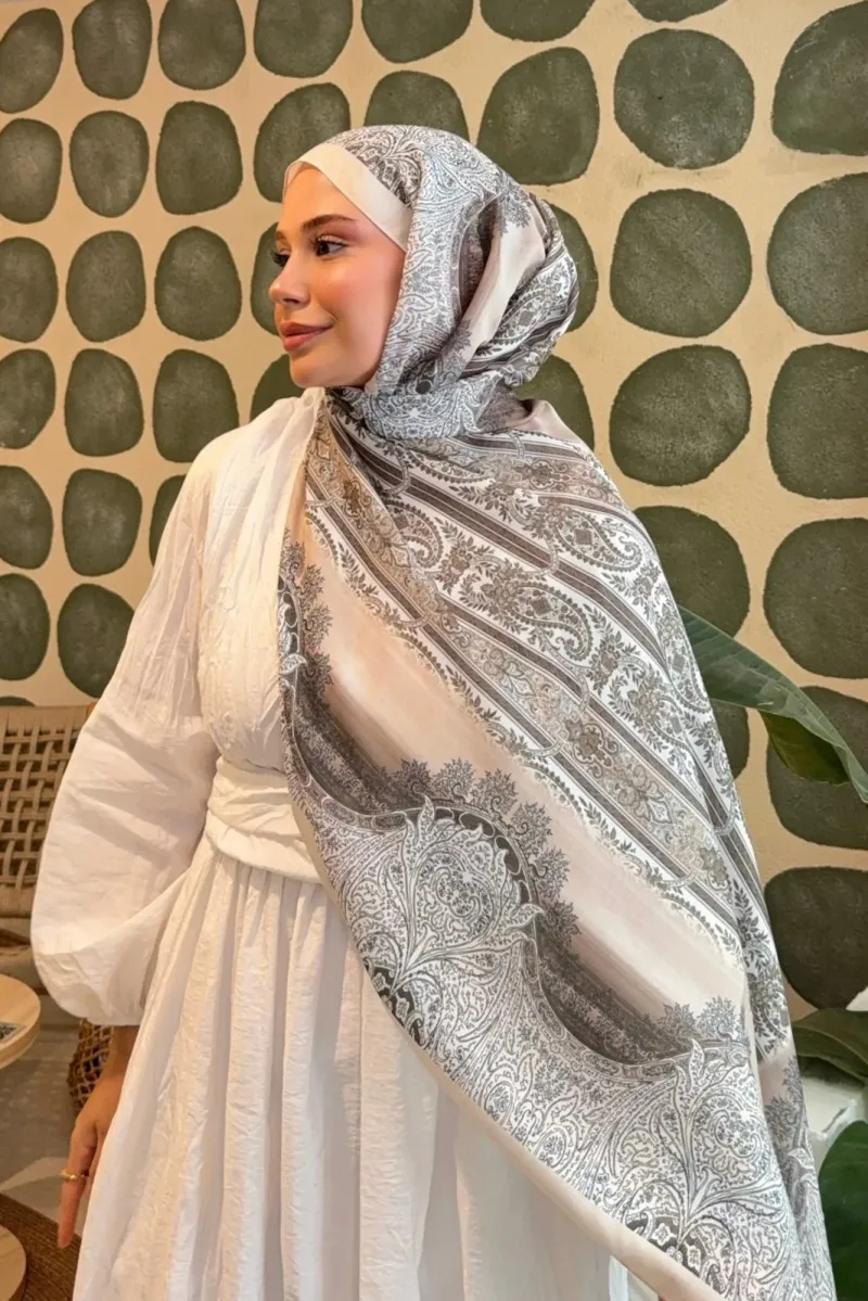Retro Desen Soft Pamuk Şal - Bej - 3